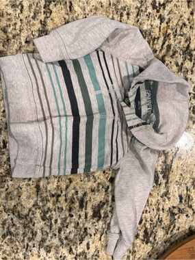 American Eagle Outfitters Striped Hooded Pullover - Gray & Teal